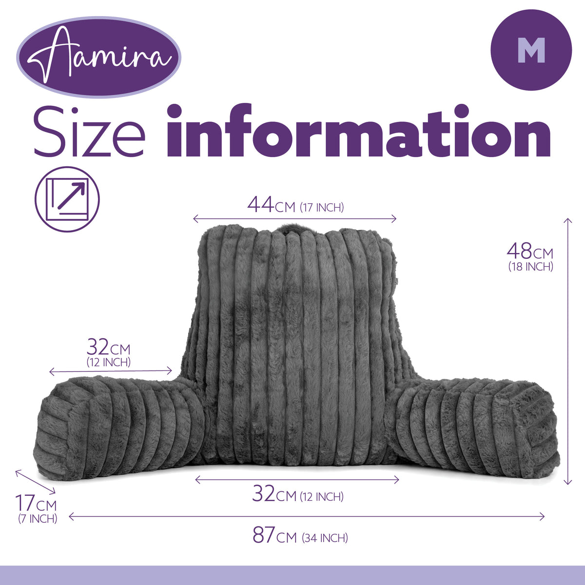 Deluxe Large Reading Pillow, Soft Ribbed Faux Fur, Shredded Memory Foam Cuddle Cuddle Cushion Backrest Arm Support | L | Grey