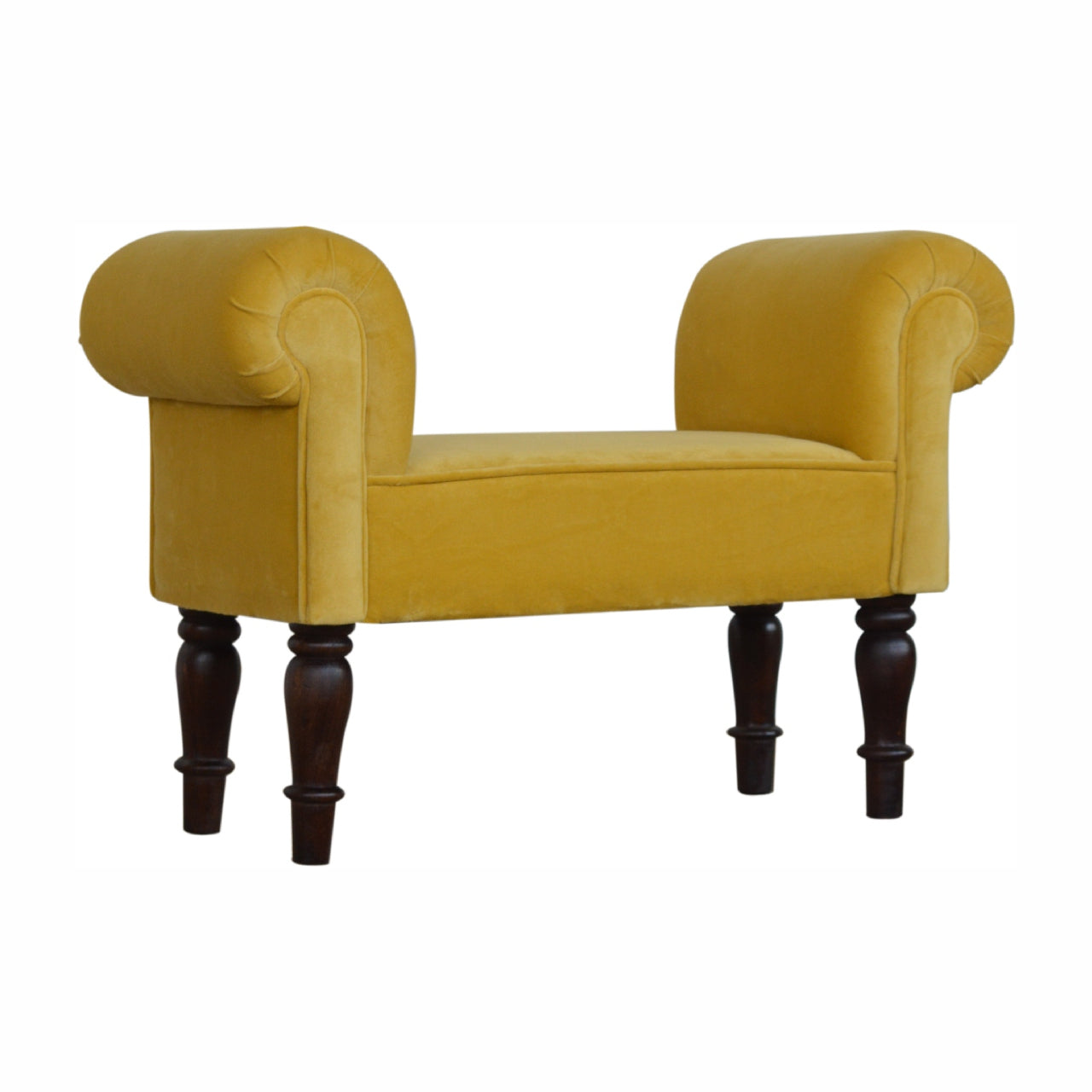 Solid Wood Mini Mustard Velvet Bench