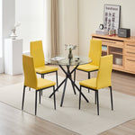 Elegant New York Dining Table Set With 4 Stylish Emily Leather Chairs | Mustard