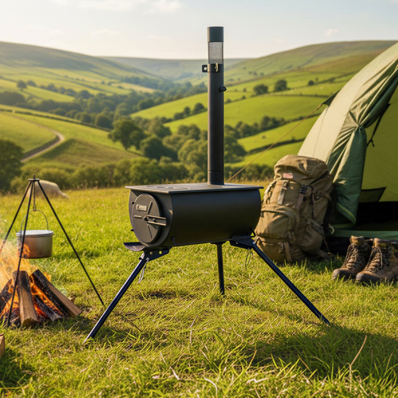 Orion Portable Tri-pod Tent Stove In Black | Black