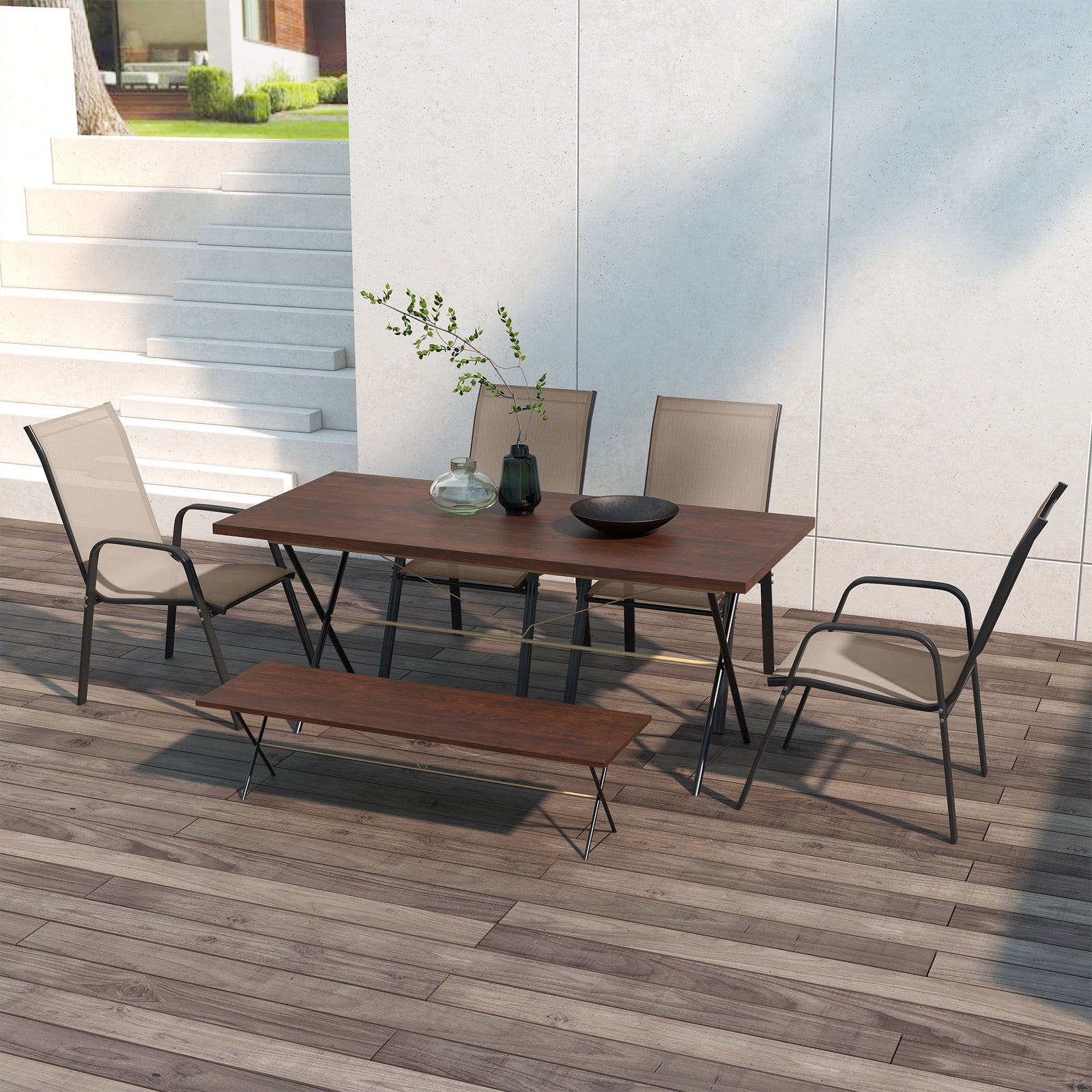 Set Of 4 Garden Dining Chairs High Back