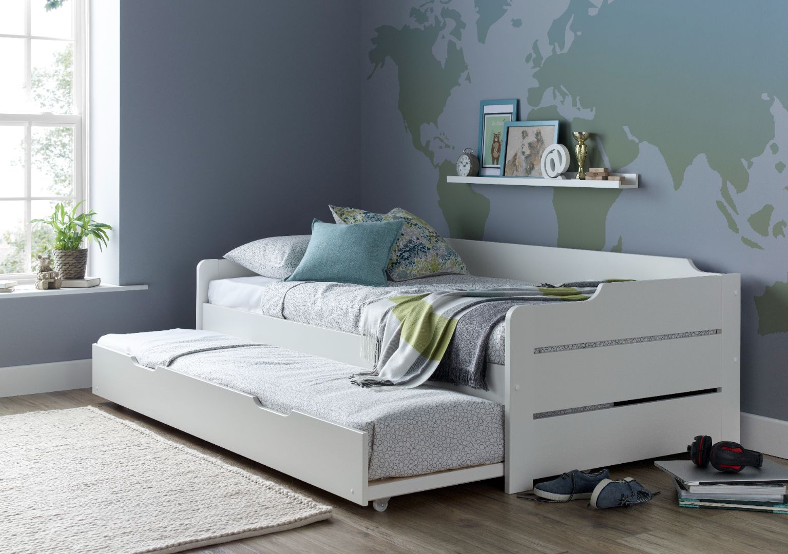 Copella Guest Bed With Trundle With Spring Mattress | Single | White