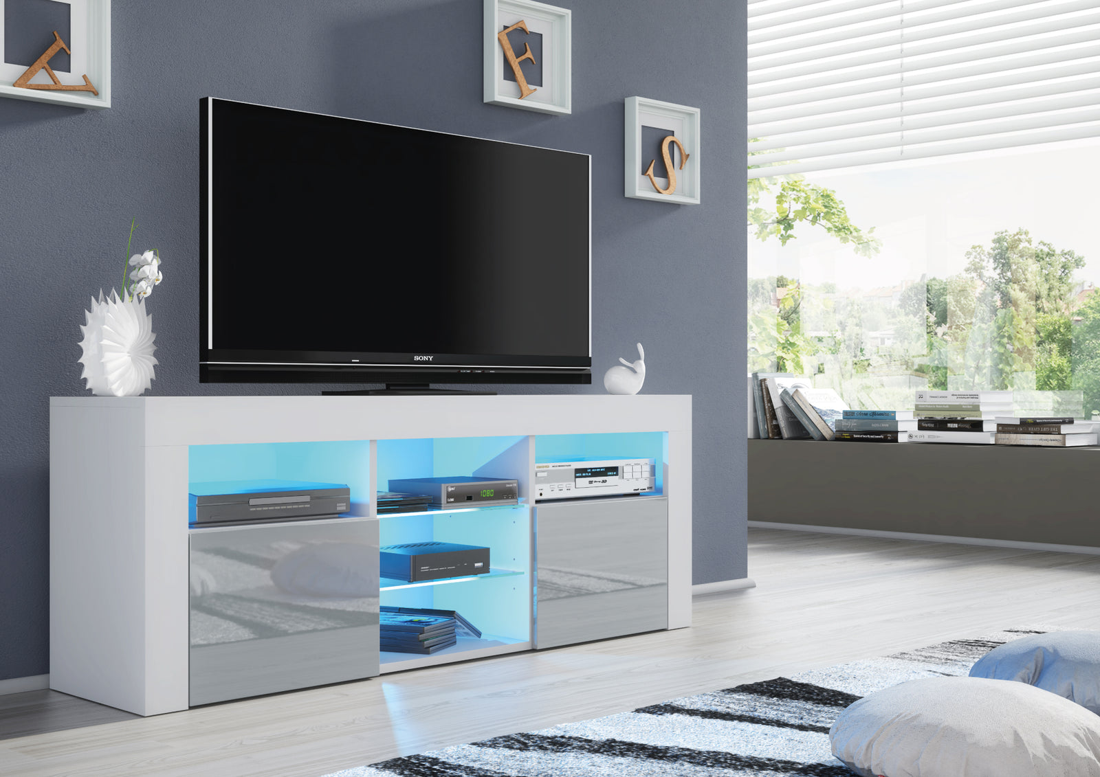 Pulse Tv Unit 145cm With Led Lights | Grey