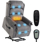 Power Lift Recliner Chair With Vibration And Heat, Wood Grip | Light Grey
