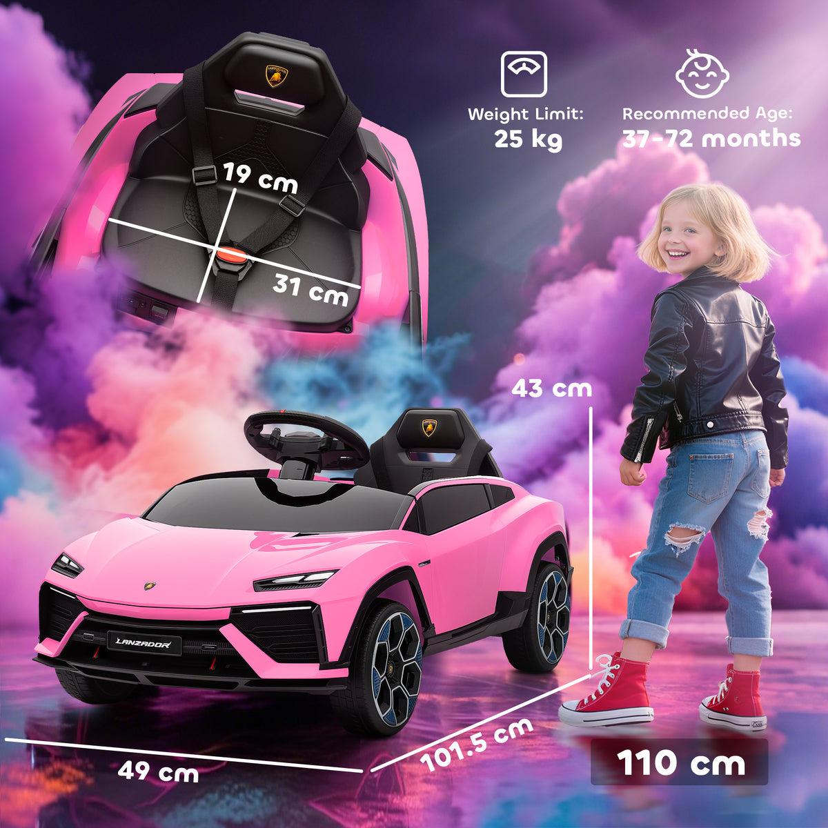 Licensed Lamborghini Electric Ride On Car With Suspension | Pink