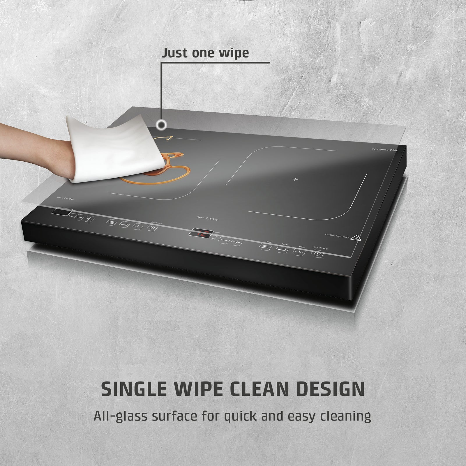 CASO Design Promenu 2400 Portable Induction Hob, Double Electric Hob With 12 Power Levels Up To 240°c