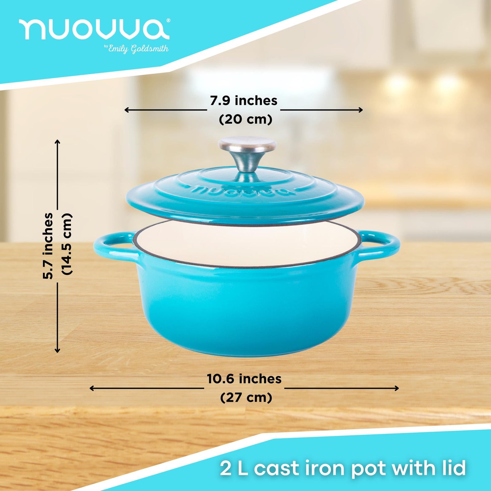Cast Iron Dutch Oven Casserole Pot With Lid - 20cm (2l)  | Blue