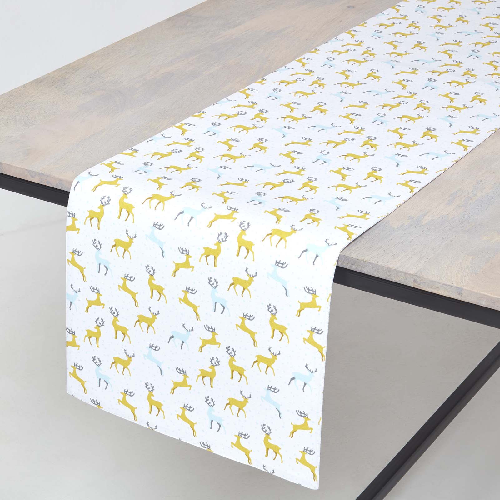 Majestic Stag Grey Christmas Table Runner | 35cm x 180cm | Yellow & Grey