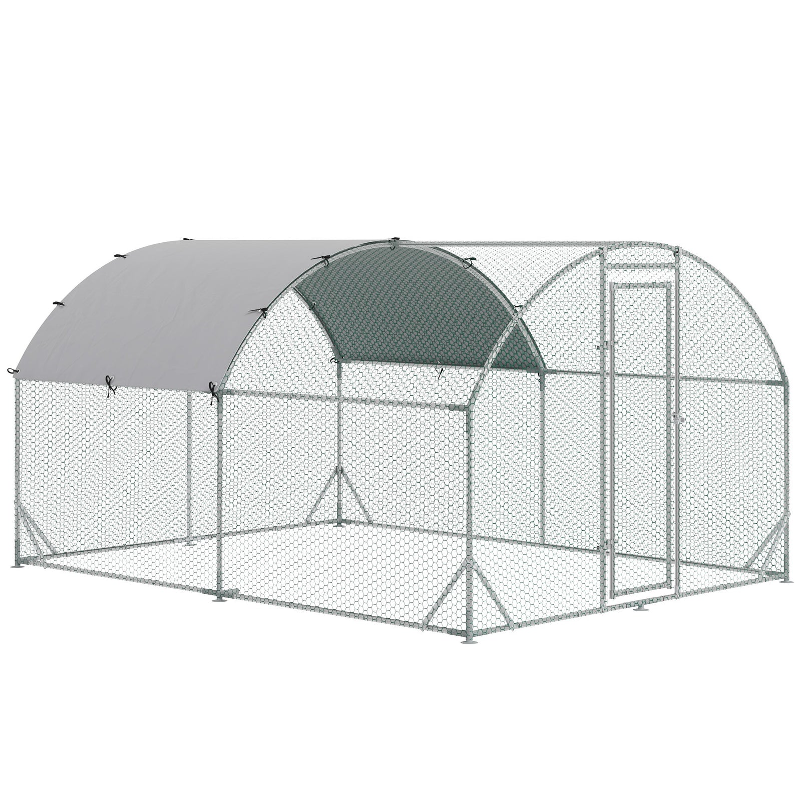Walk-in Chicken Run Galvanised Chicken Coop W/ Cover | Medium | Silver
