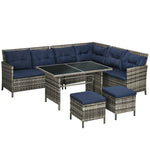 6 Pcs Patio Wicker Dining Set Rattan Chair Stool Table Set | Dark Blue