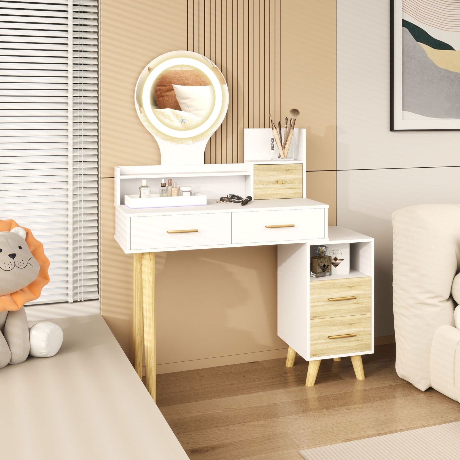 Dressing Table With Mirror, Vanity Table With Led Lights