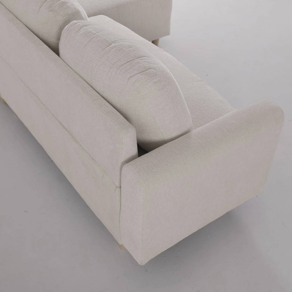 L-shaped Sofa And Chaise Lounge Set With Wooden Legs | White