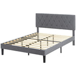 Double/king Bed Frame W/ 5 Level Adjustable Linen Headboard | King