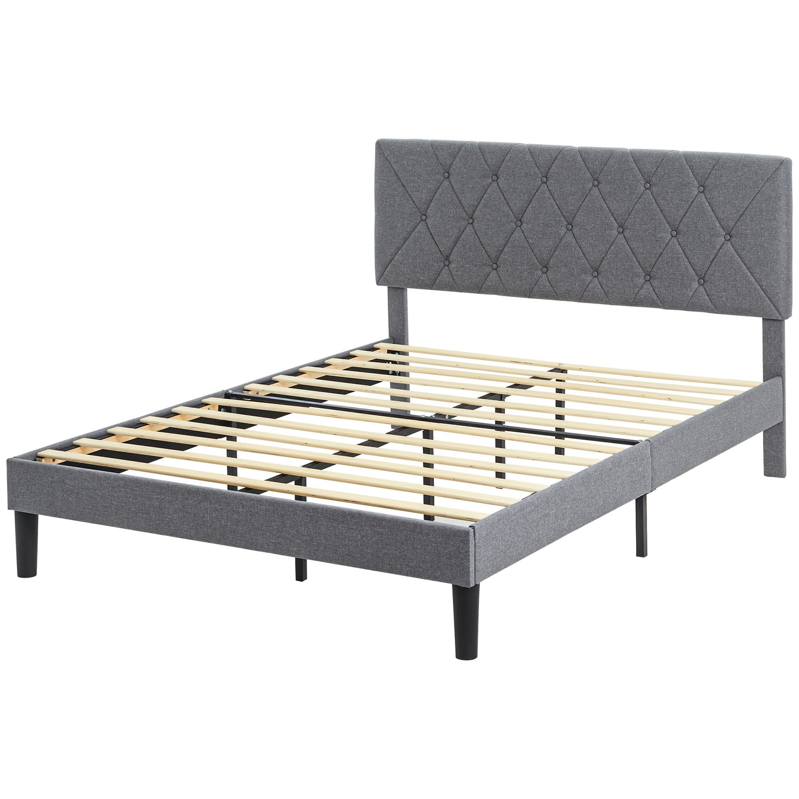 Double/king Bed Frame W/ 5 Level Adjustable Linen Headboard | King