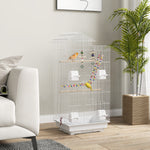 Bird Cage For Budgies, Finches, Canaries W/ Toys, Tray, White | White