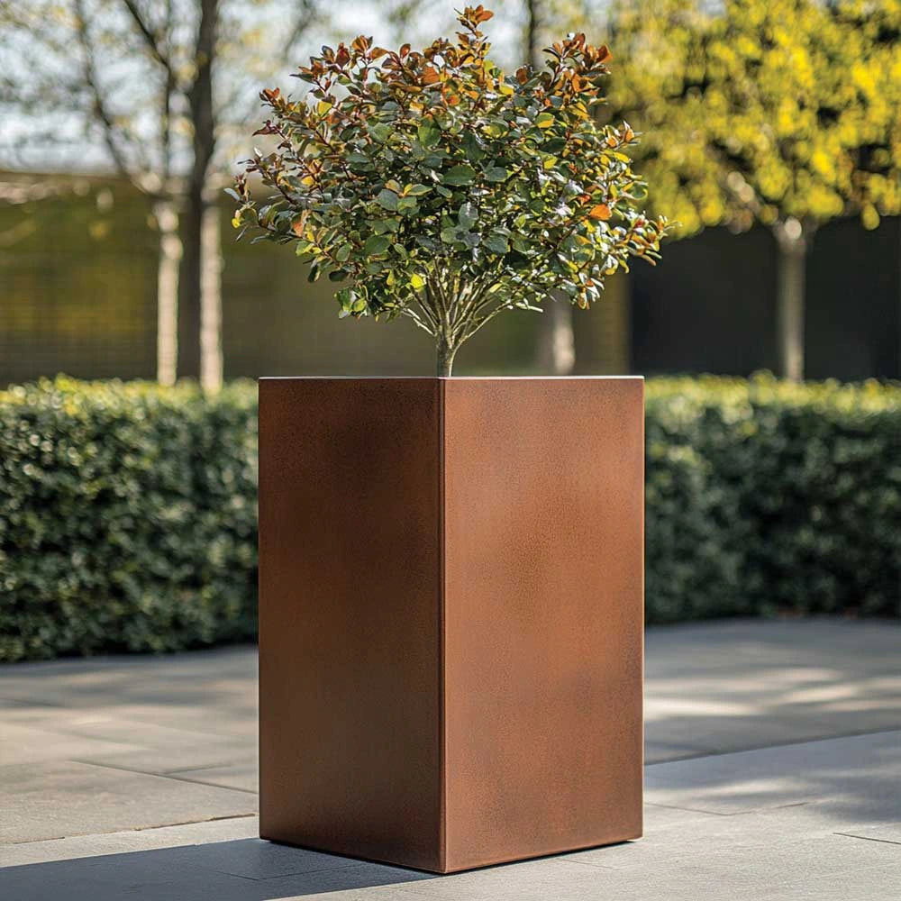 Zinc Galvanised Tall Square Planter | 25cm x 25cm x 50cm | Copper