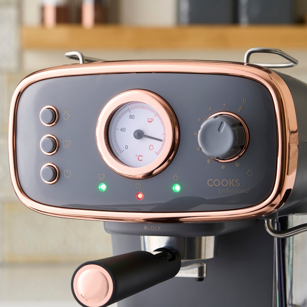 15-bar Retro Espresso Coffee Machine With Steam Wand | Grey & Copper