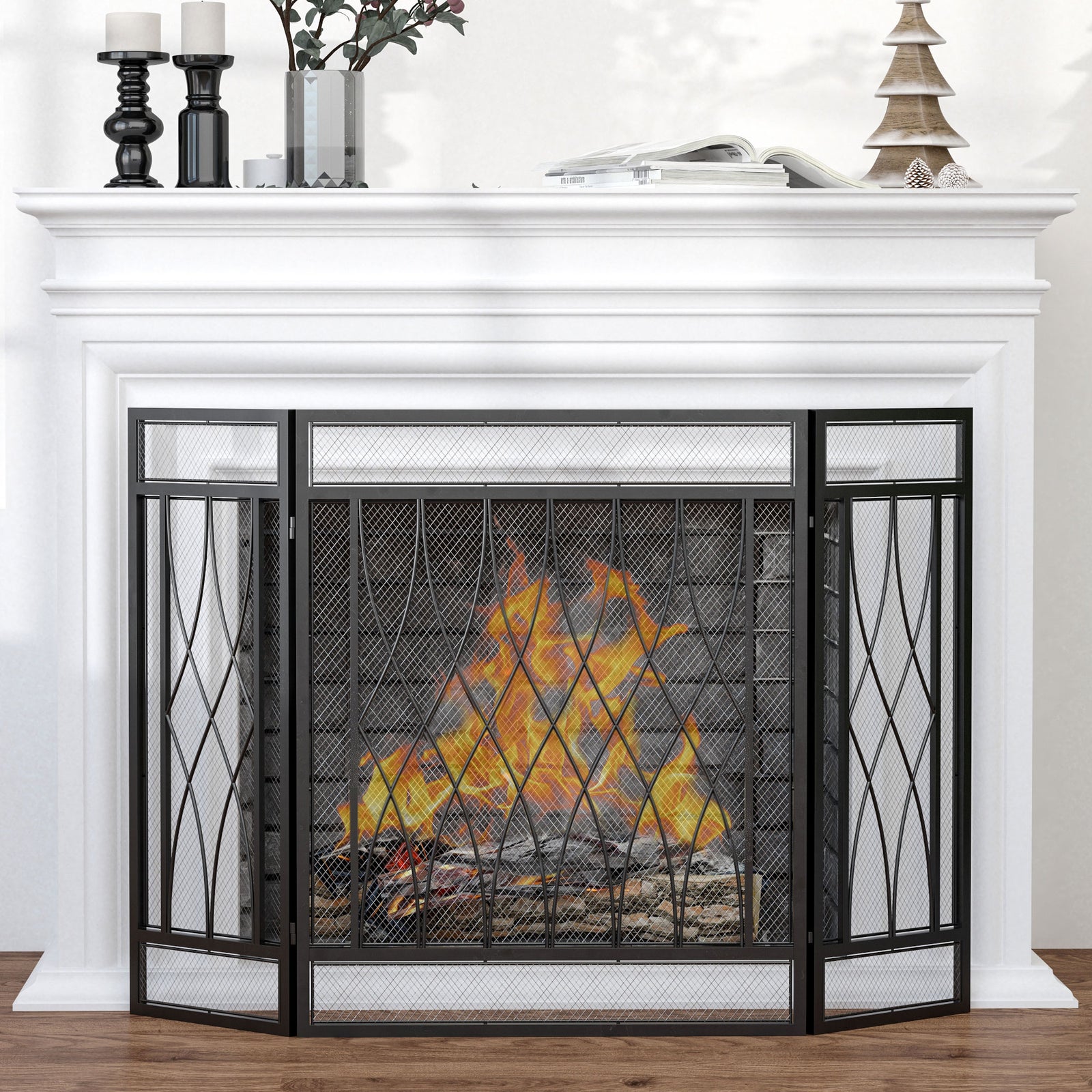 126cm 3 Panel Metal Folding Fireplace Screen Protective