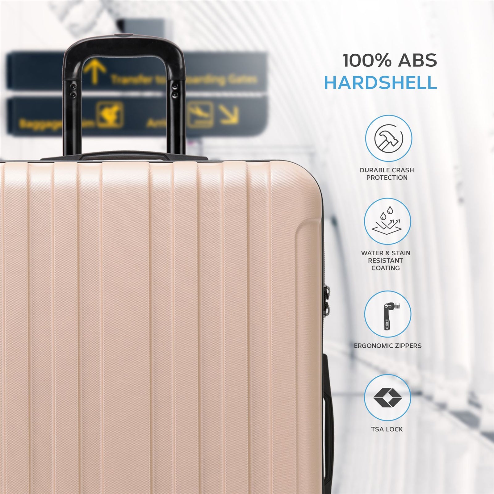 Medium 26" Hard Shell Check In Suitcase 8 Spinner Wheels Hold Luggage | Medium | Champagne