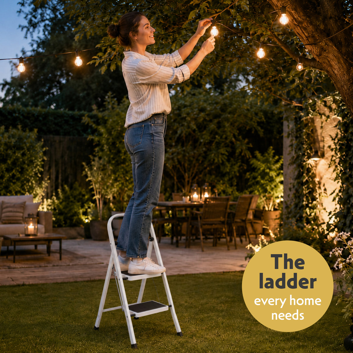 2 Step Ladder, Heavy-duty Steel Folding Home Diy Step Stool With Wide Non-slip Steps & Anti Slip Feet 150kg Capacity | 2 Step | White