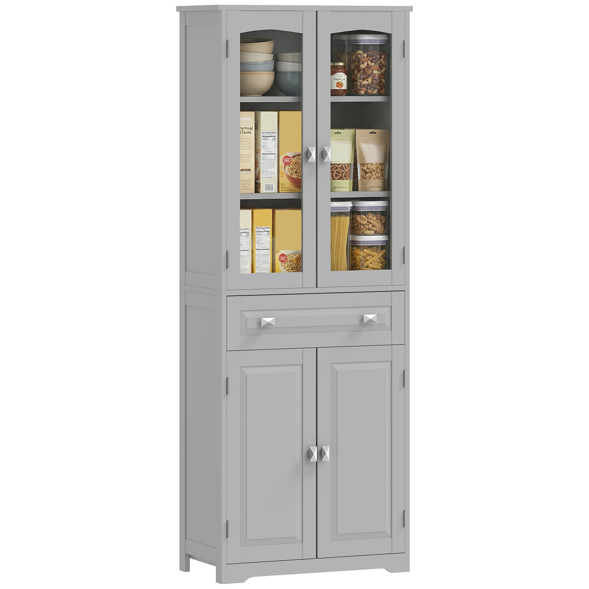 HOMCOM Kitchen Cupboard Storage Cabinet Adjustable Shelves, Glass Door Grey