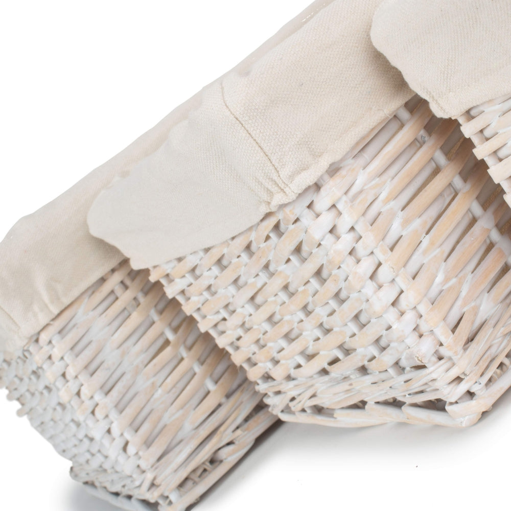 Wicker White Wash Storage Basket With White Lining | Set-of-3 | White
