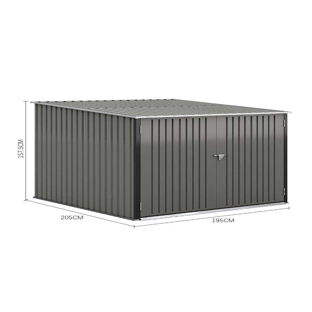 Outdoor Storage Shed Lockable Metal Tool House With Double Doors Fits 2/4 Bikes | Large | Grey