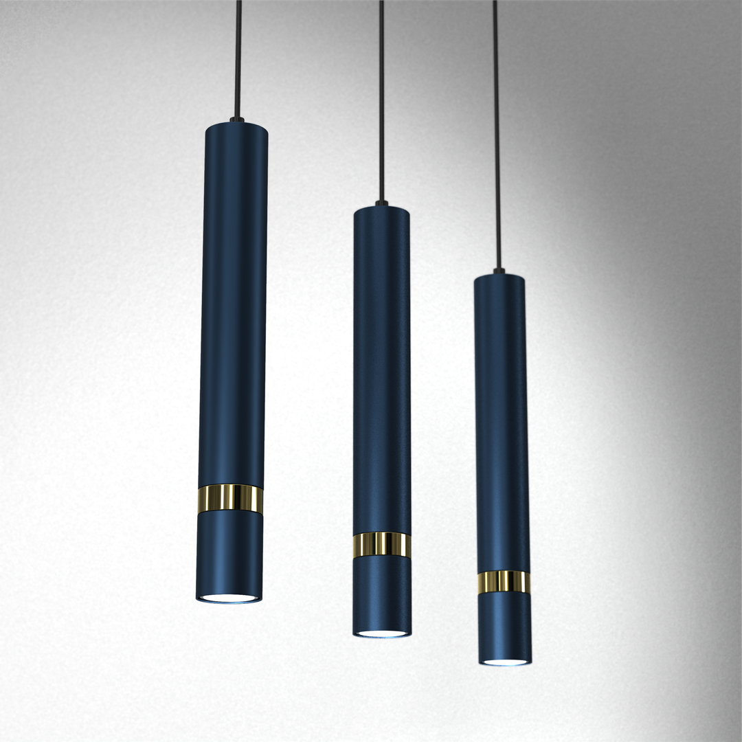 Joker Contemporary Pendant Lamp 3xgu10 Hand Made Cylindrical Style Light | Blue & Gold