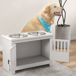 Raised Dog Bowls For Large Dogs Feeding Station W/ Stand, Storage | White