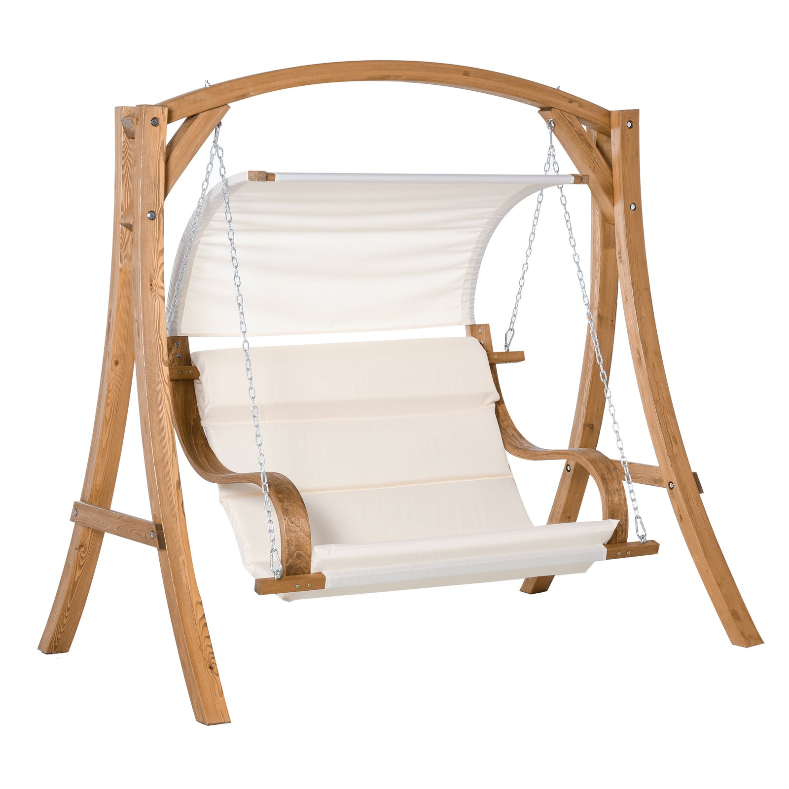 Wooden Porch A-frame Swing Chair W/ Canopy And Cushion