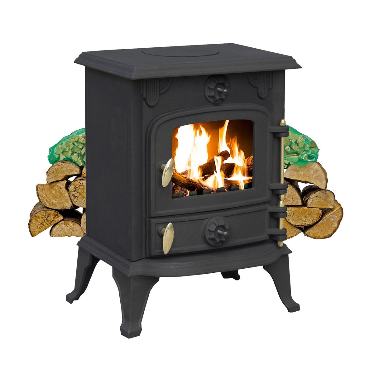 Cast Iron Multifuel Stove + Firewood Starter Kit | 5kw | Cast Iron