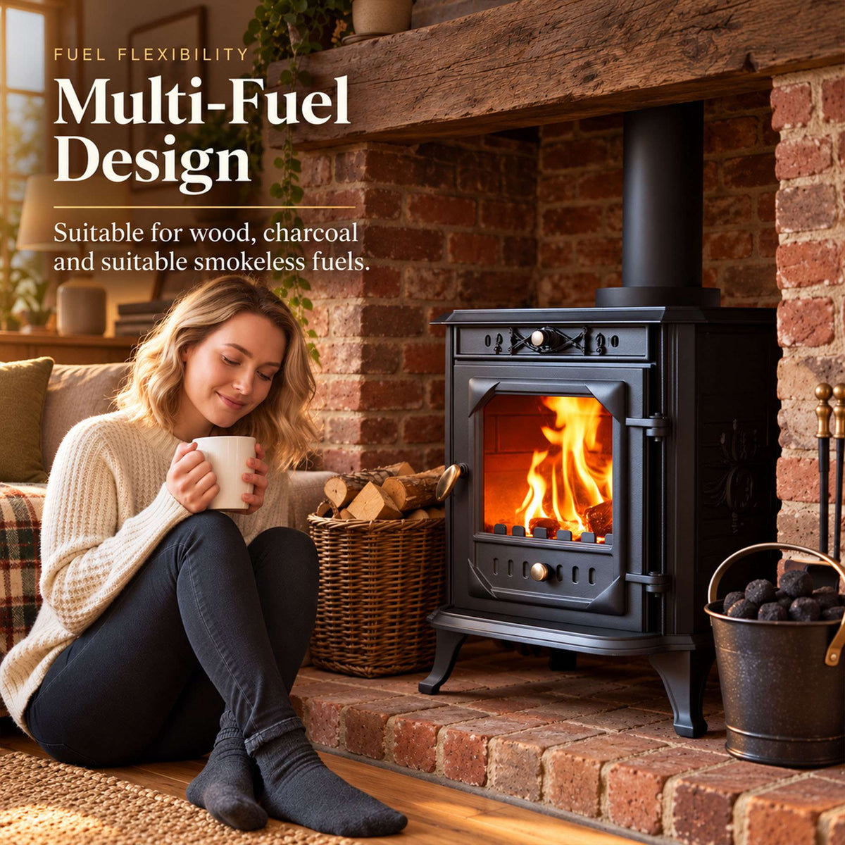 7kw Cast Iron Wood Burning Stove Multi-fuel Fireplace Ja001 Defra Approved