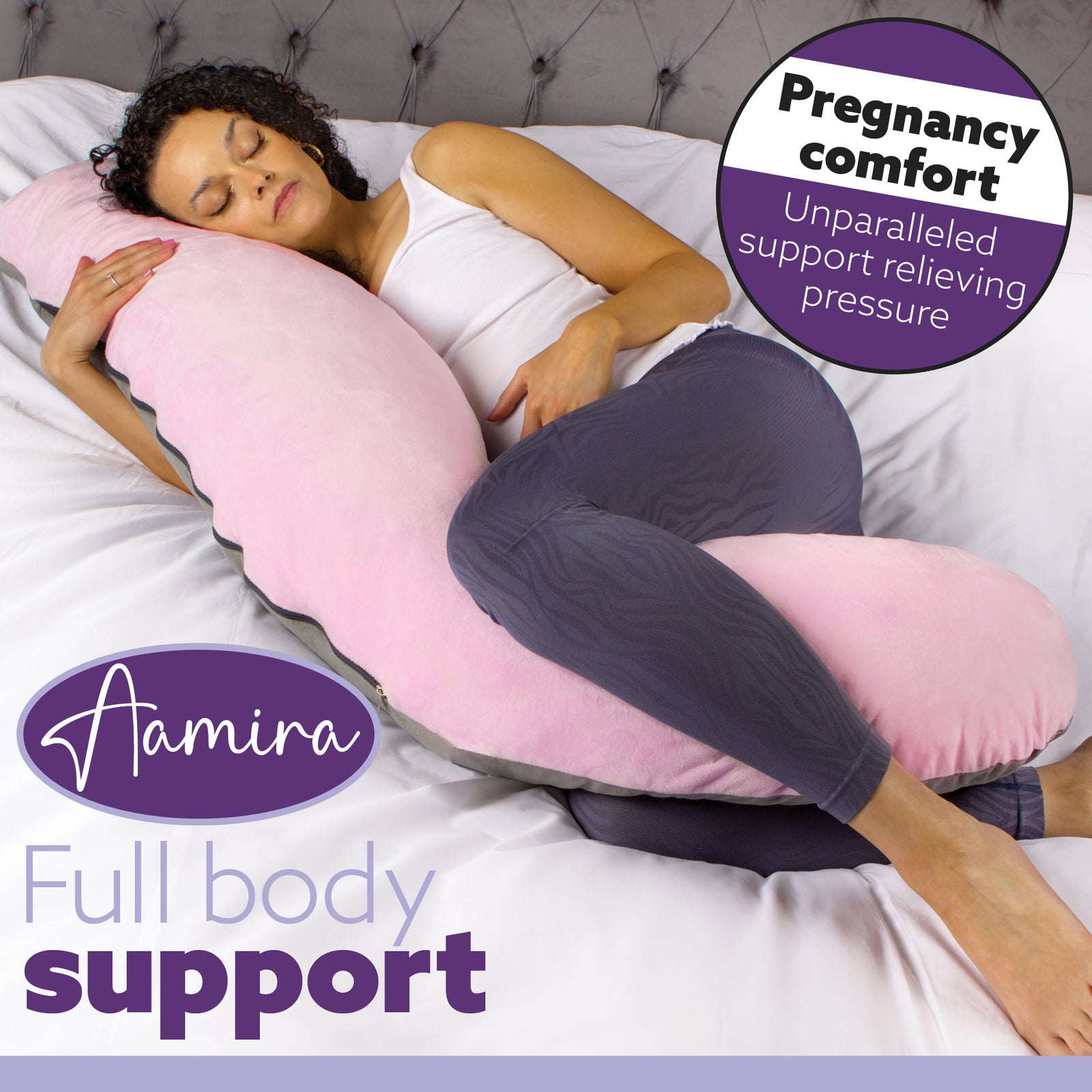 L Shaped Pregnancy Pillow, 145x25x20cm Shredded Memory Foam Full Body Maternity Cushion For Sleeping | J Shape | Pink