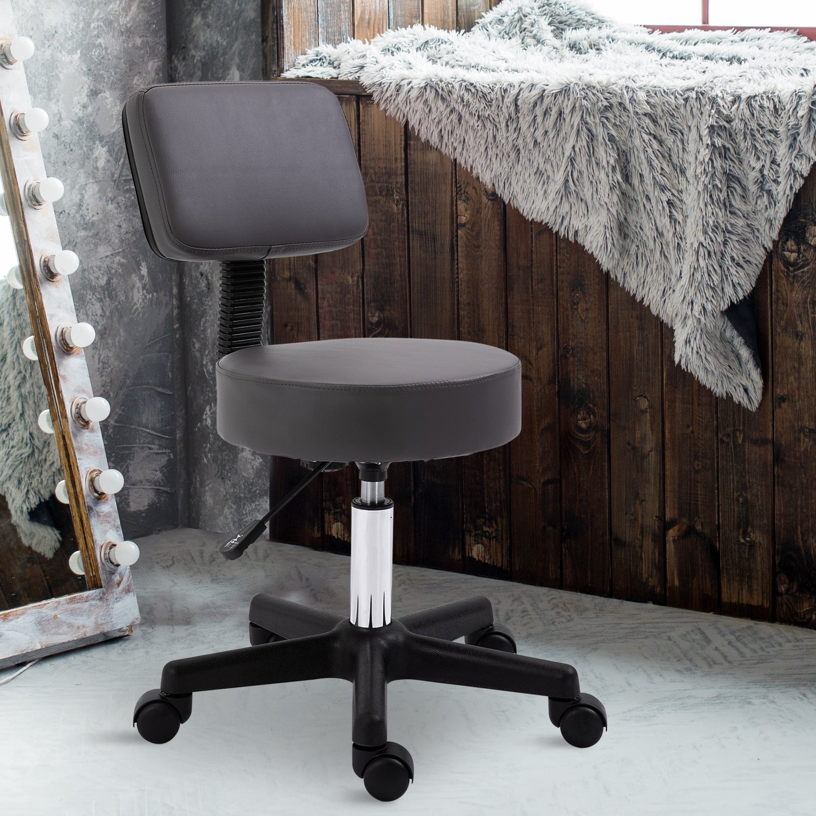 Adjustable Swivel Salon Chair Padded Seat Back 5 Wheels | One Size | Gray