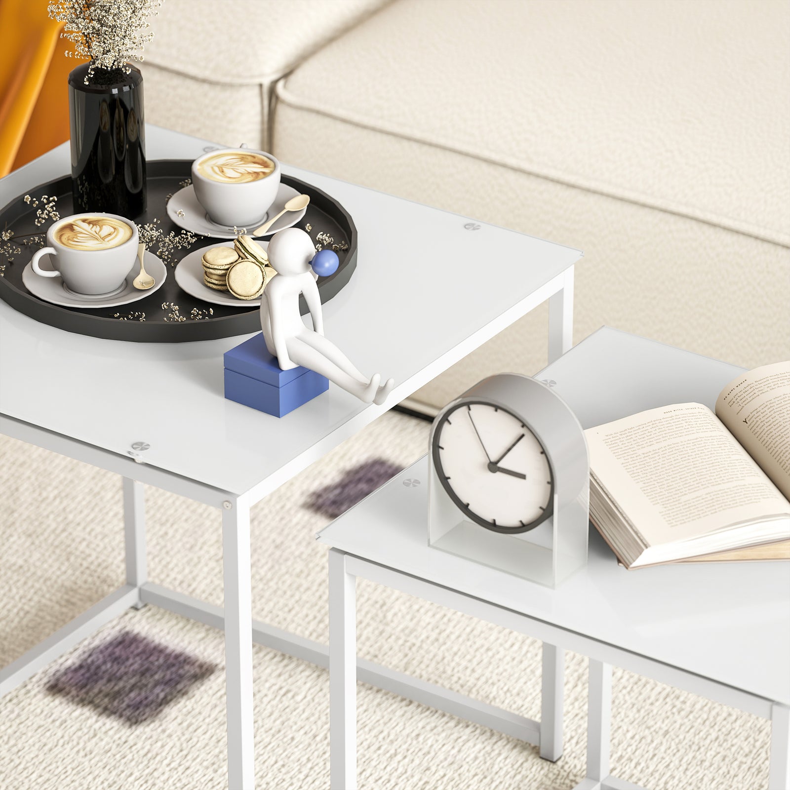 HOMCOM Nest Of 2 Side Tables Set Of Bedside Tables For Living Room White