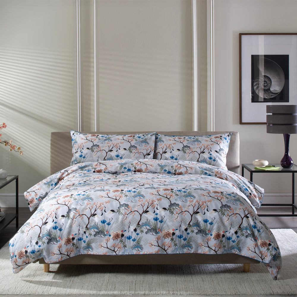 Japanese Kyoto 100% Cotton Duvet Cover Set With Piped Edging | Single | Multi Colour