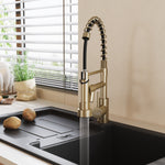 Stainless Steel Kitchen Faucet With Pull Down Spring Spout And Pot Filler | Gold