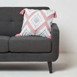 Geometric Ikat Tufted Cotton Cushion With Tassels | 45cm x 45cm | Blue & White