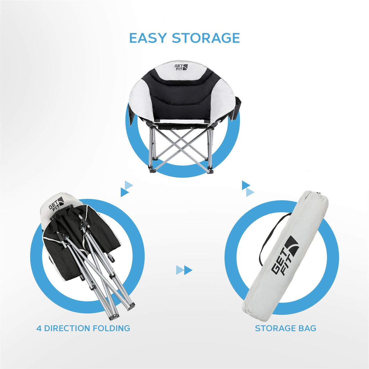 Moon Camping Chair - Portable Outdoor Premium Folding Chair For Adults With Magazine Pocket, Cup Holder & Carry Bag - Heavy Duty Foldable Chair | Set of 2 | Jet Black