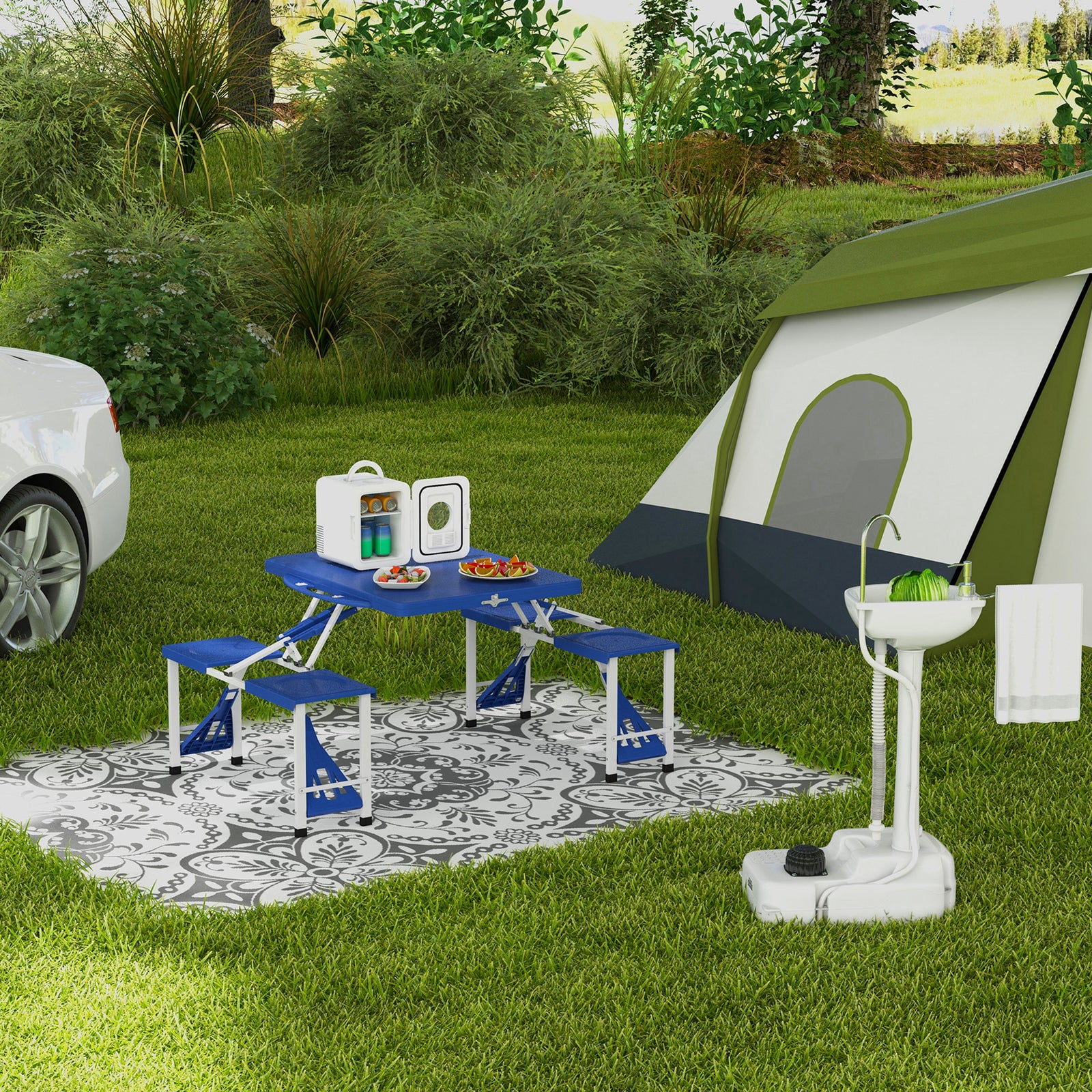 Camping Hand Wash Sink With Towel Holder & Soap Dispenser | Gray
