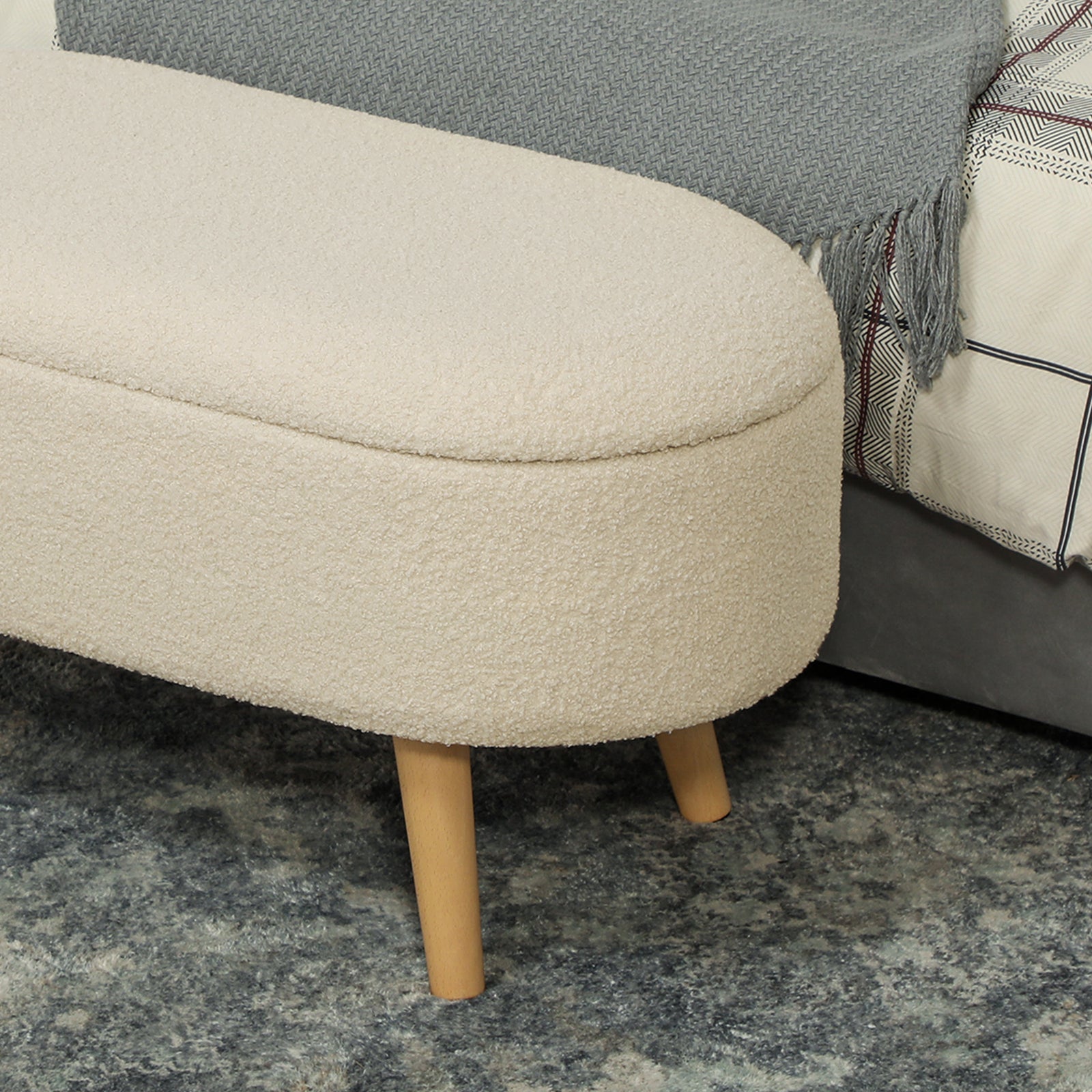 Ottoman Storage Bench For Hallway, Living Room | One Size | White