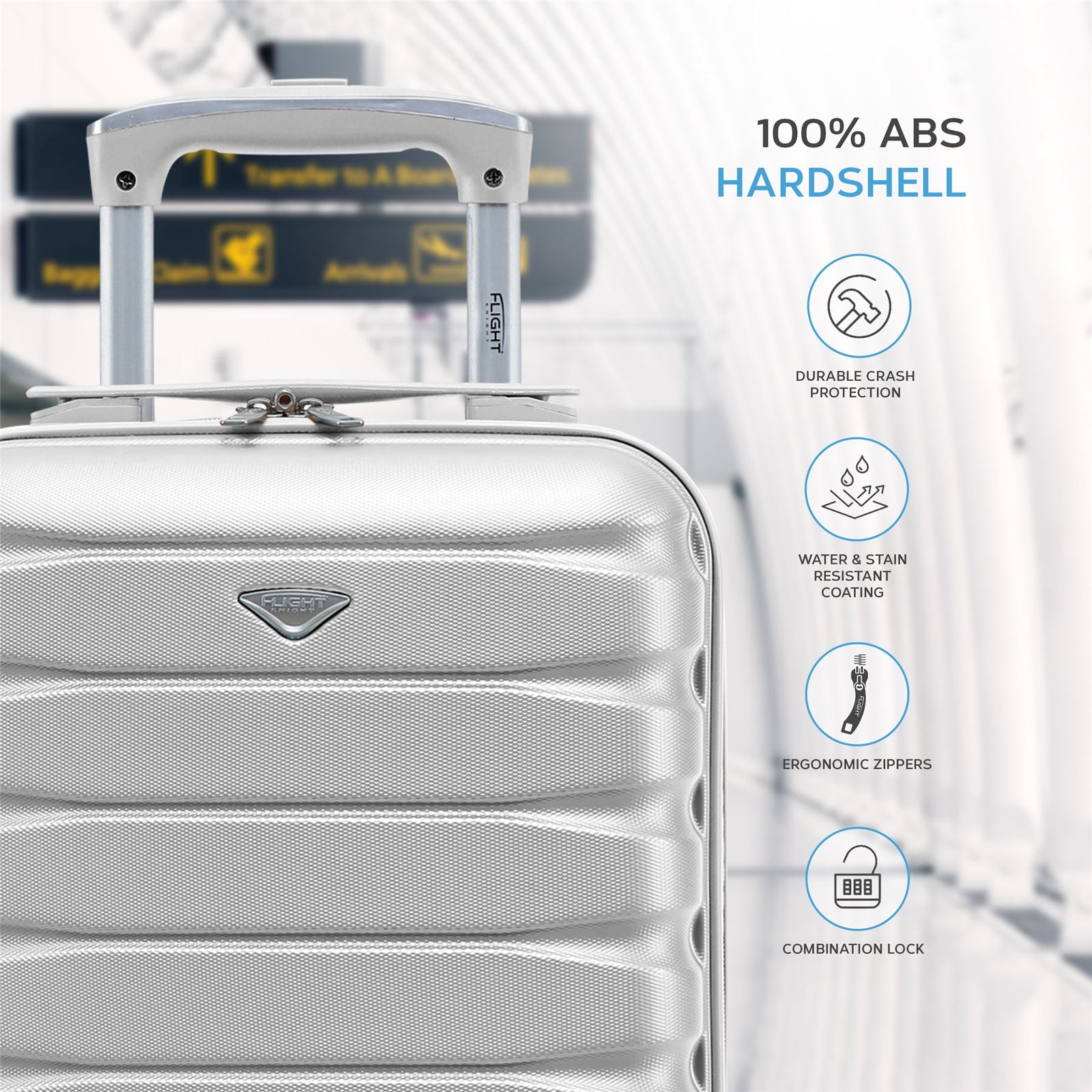 40x30x20cm Cabin Carry-on Suitcase - Lightweight, Durable, 4-wheel Luggage - 100+ Airlines Approved | Cabin | Silver