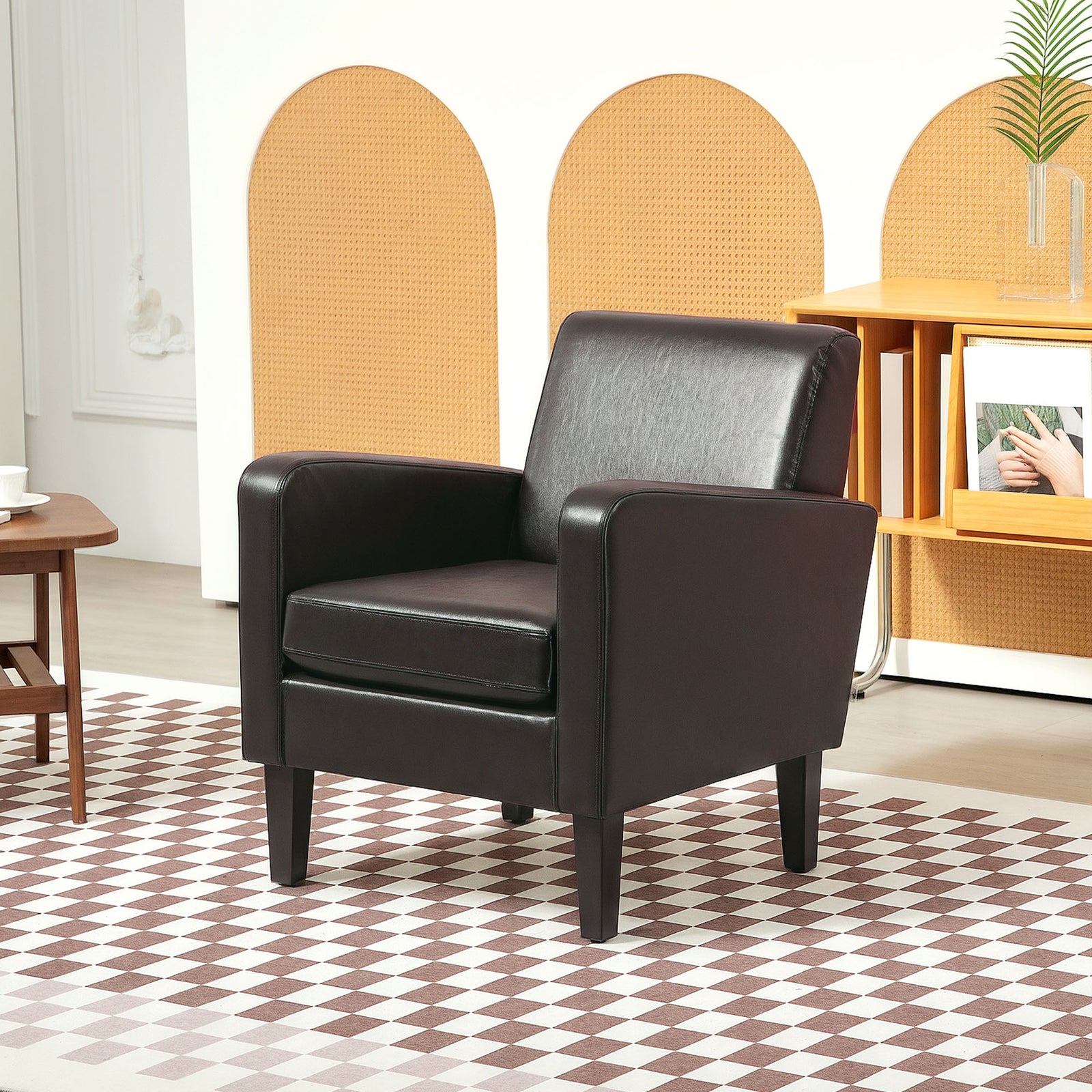 Modern Armchair Accent Chair With Rubber Wood Legs | One Size | Brown