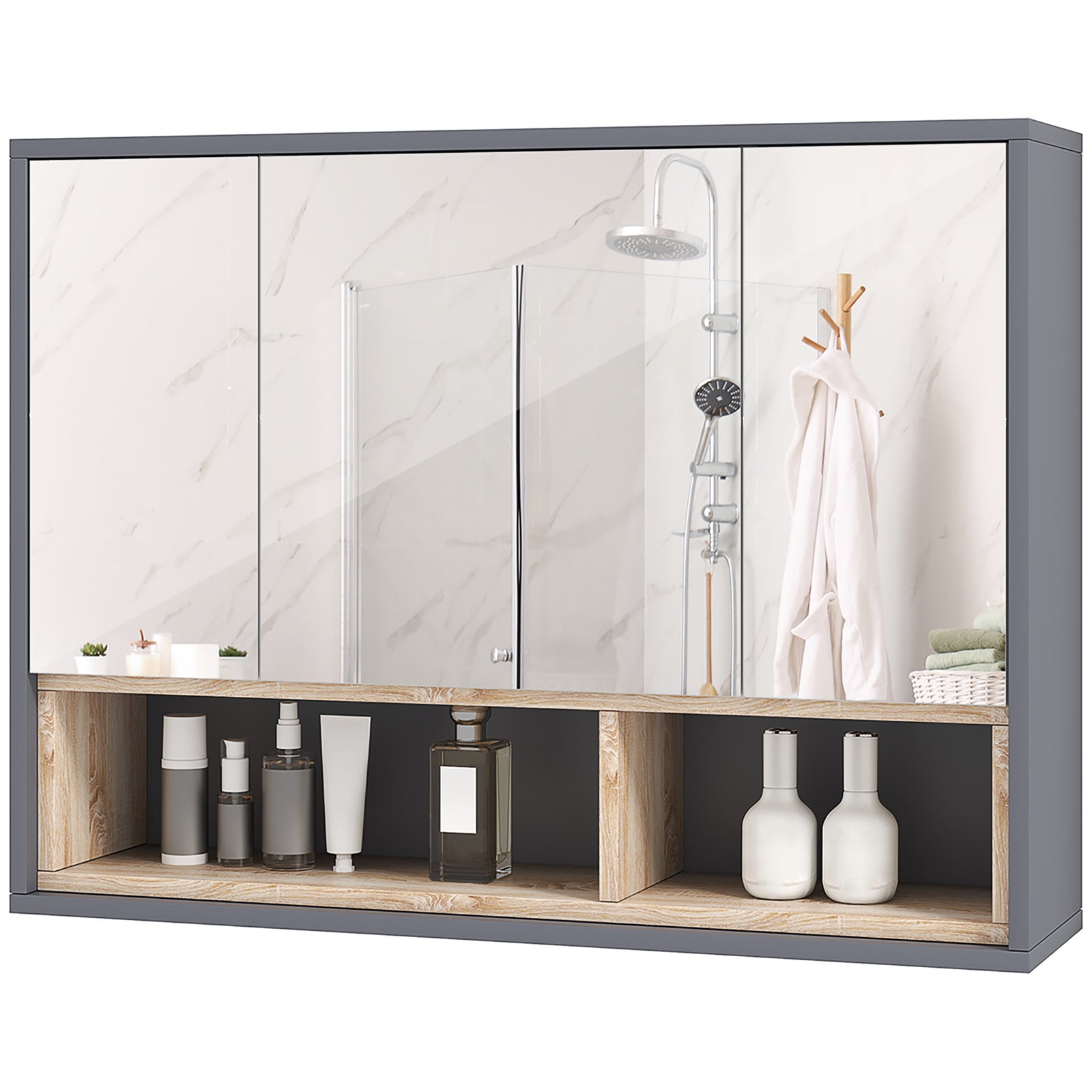 Bathroom Cabinet Wall Mounted Mirror Storage Grey
