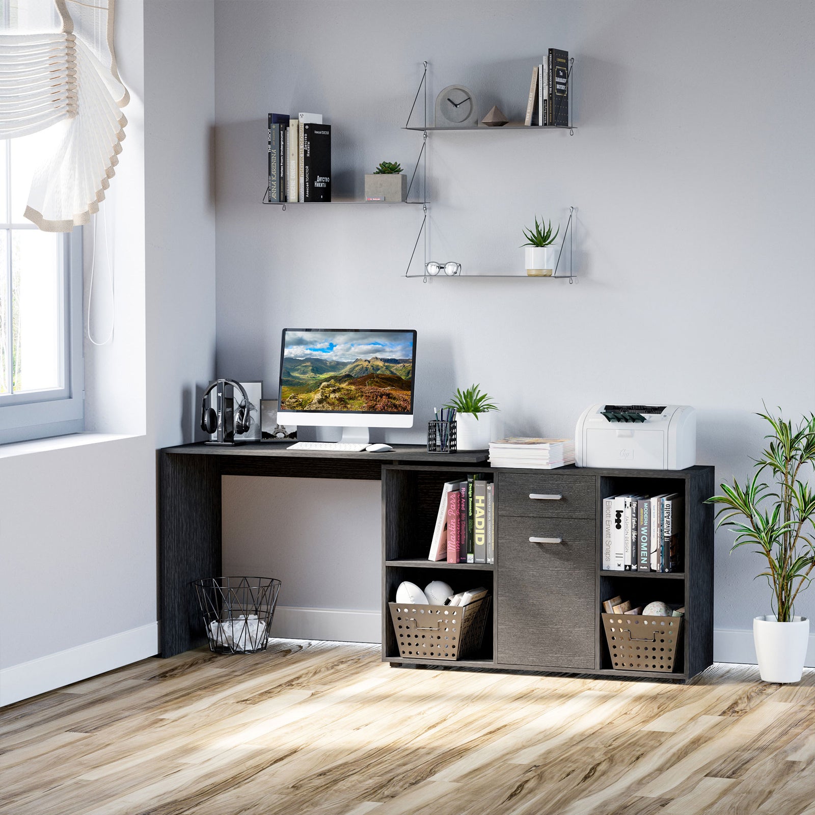 Dual Use Adjustable Large L Shaped Computer Desk Laptop | Black