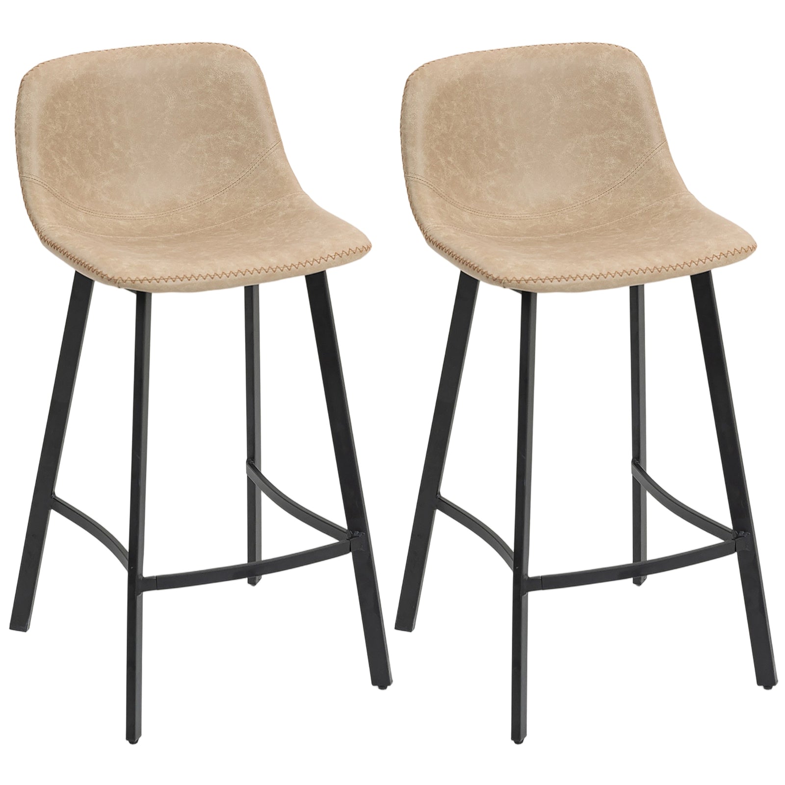 Bar Stools Set Of 2, Bar Chairs With Back And Steel Legs | Brown