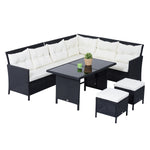 6 Pcs Patio Wicker Dining Set Rattan Chair Stool Table Set | Black