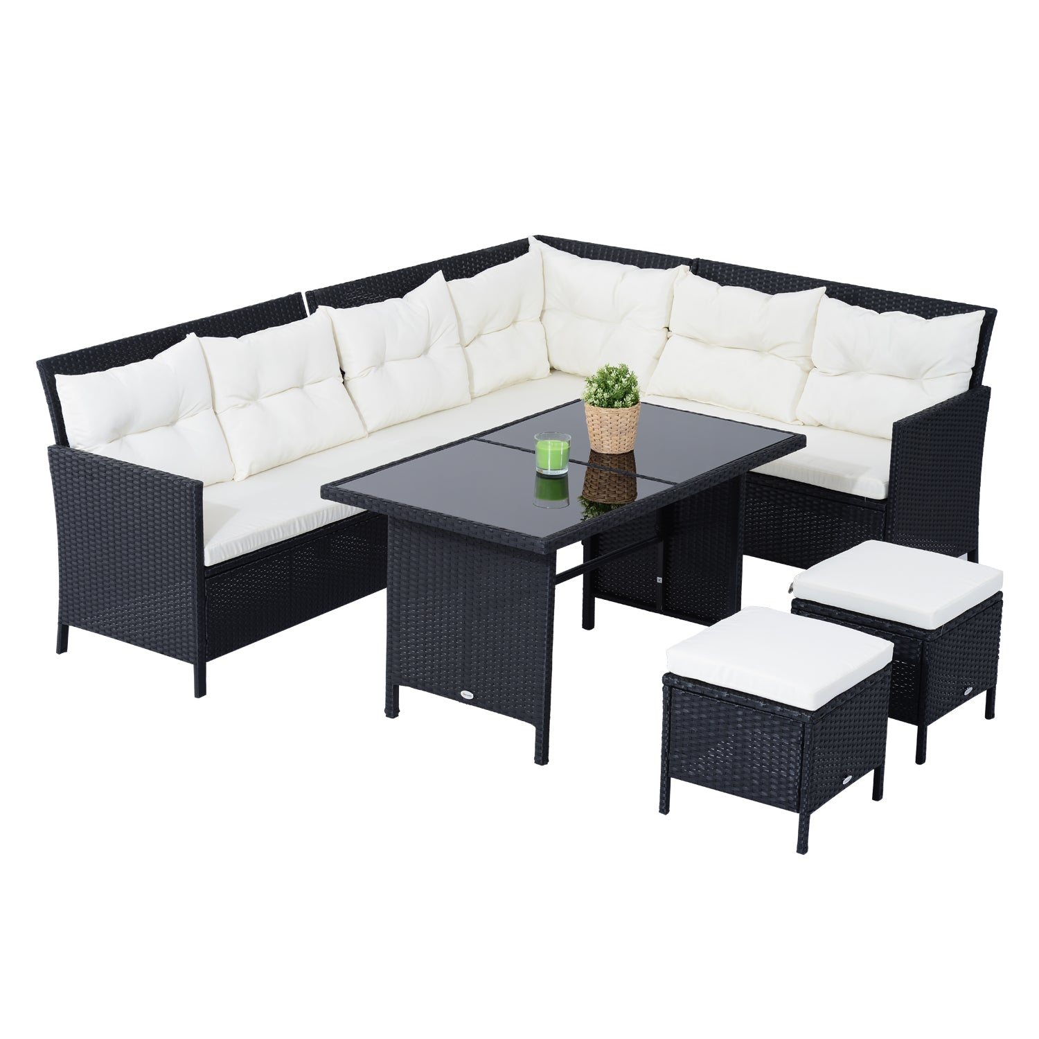 6 Pcs Patio Wicker Dining Set Rattan Chair Stool Table Set | Black