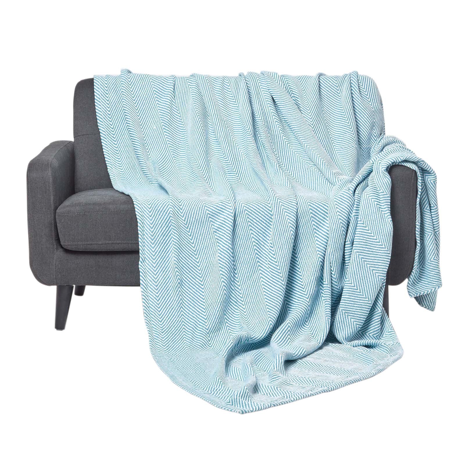 Cotton Halden Chevron Grey Throw | 255cm x 360cm | Teal