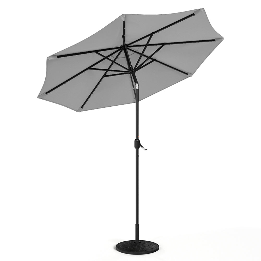 3m Outdoor Patio Parasol – Solar-powered Umbrella With 24 Led Lights, Tilt & Crank Handle, With Resin Base | One Size | Light Grey